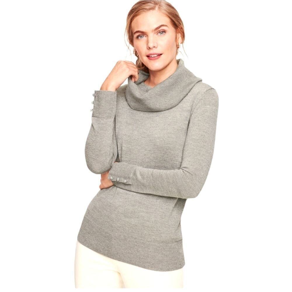 Talbots Gold Shimmering Merino Wool Cowlneck Sweater Petite